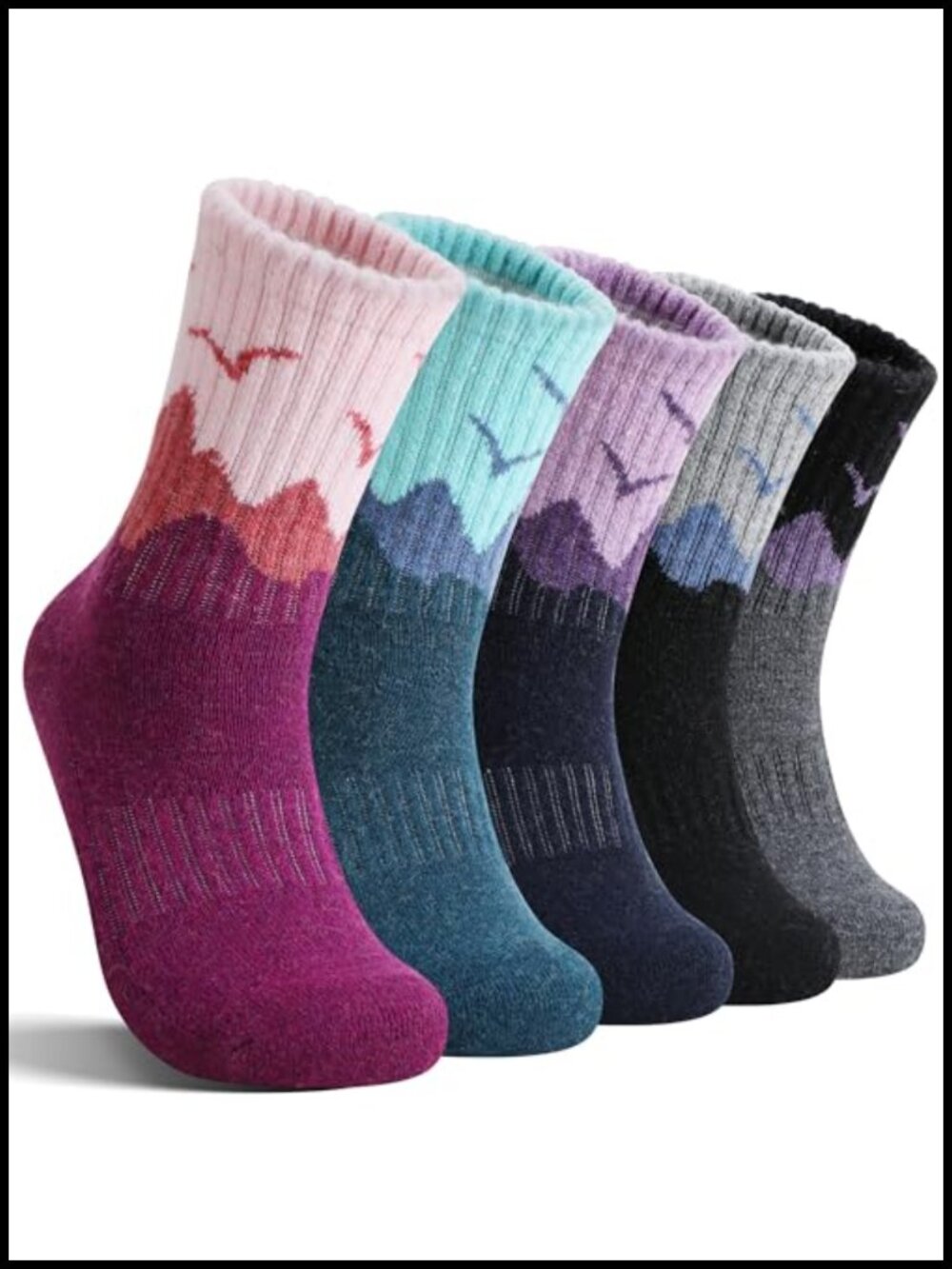 Merino Wool Hiking Crew Socks Thermal Warm Winter Boot Cushion 5 Pairs
